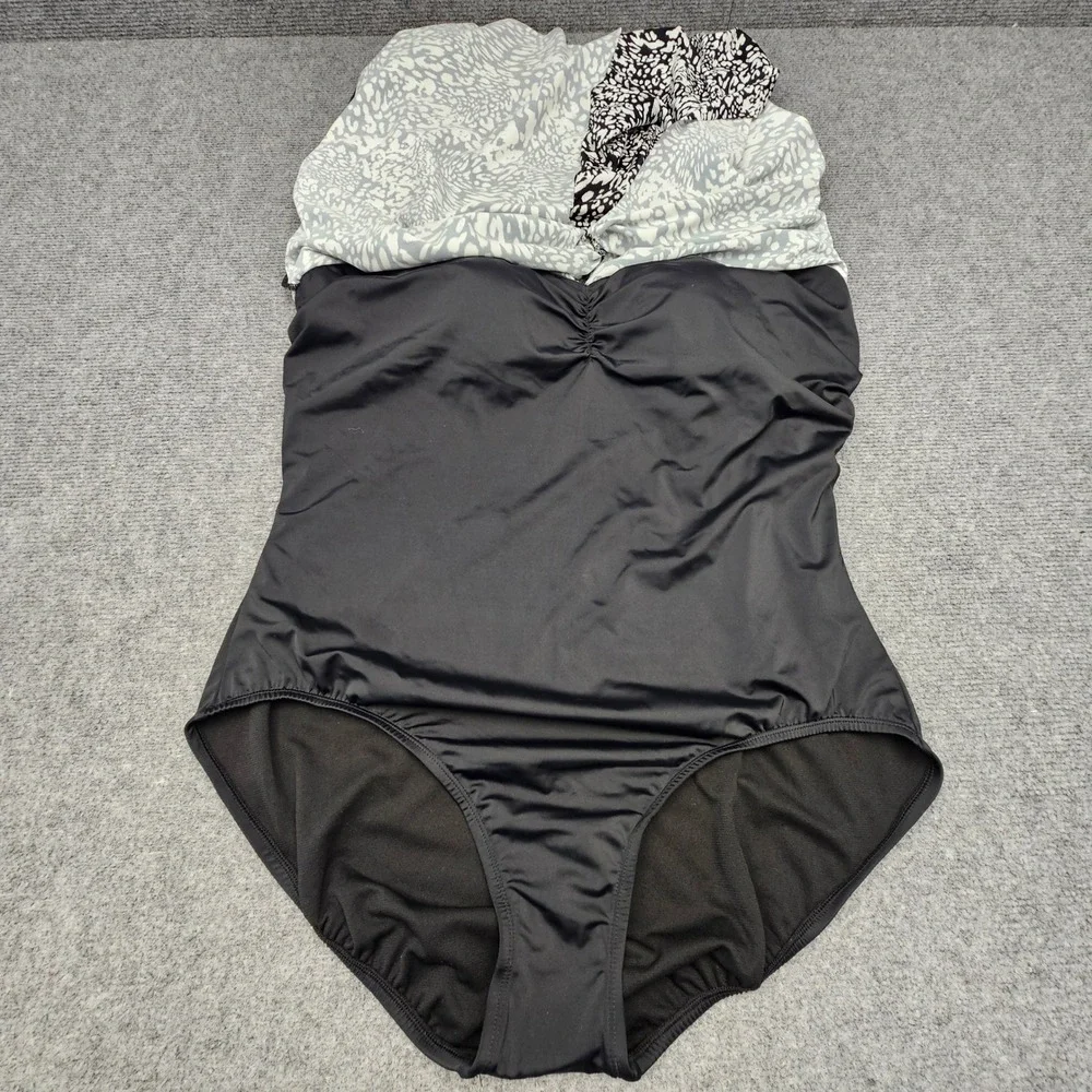 Swim Solutions Fauxkini Women 22W Blck White Animal Print Tummy Control Swimsuit - Picture 3 of 11